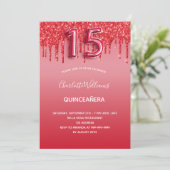 Red quinceanera glitter drips balloon luxurious invitation (Standing Front)
