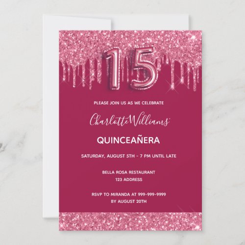 Red quinceanera glitter elegant luxurious invitation