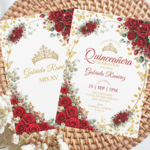 Red Quinceañera Golden Butterflies Roses
