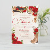 Red Quinceanera Roses Vintage Charro Western Flora Invitation (Standing Front)