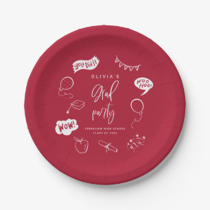 Red Quirky Grad Icons Graduation Party Paper Plates
