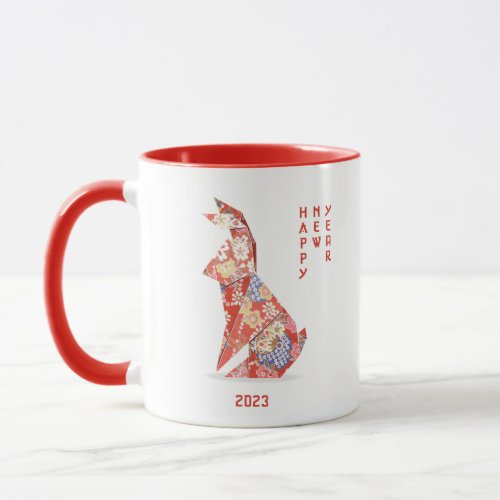 Red Rabbit origami with flowers Mug