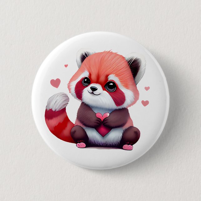 Red Raccoon Valentine Button (Front)
