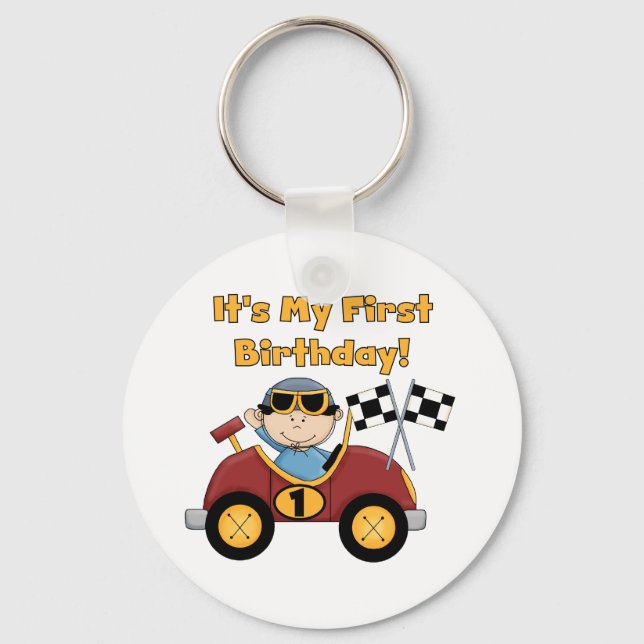 Red Race Car 1st Birthday Tshirts and Gifts Keychain (Front)