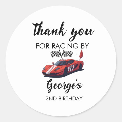 Red Race Car 2nd Birthday Classic Round Sticker