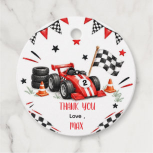 Red Race Car 2nd Birthday Party Favor Tags