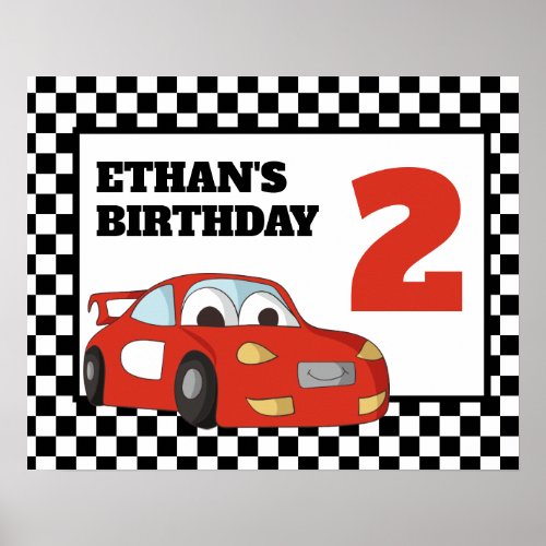 Red Race Car 2nd Birthday Party Poster