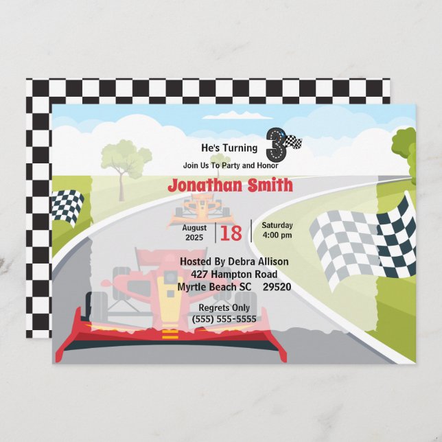 Red Race Car 3rd Birthday Party Invitation (Front/Back)
