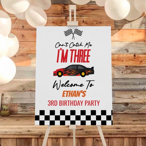 Red Race Car 3rd Birthday Party Welcome Sign