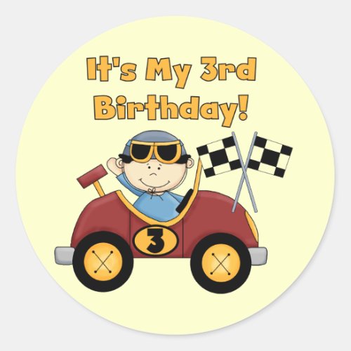 Red Race Car 3rd Birthday Tshirts and Gifts Classic Round Sticker