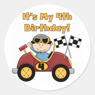 Red Race Car 4th Birthday Tshirts and Gifts Classic Round Sticker