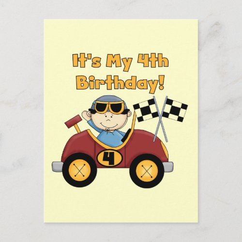 Red Race Car 4th Birthday Tshirts and Gifts Postcard