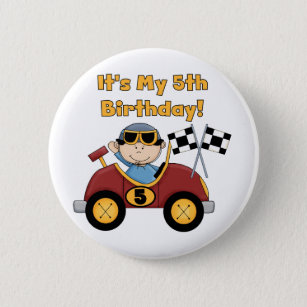 Red Race Car 5th Birthday Tshirts and Gifts Pinback Button