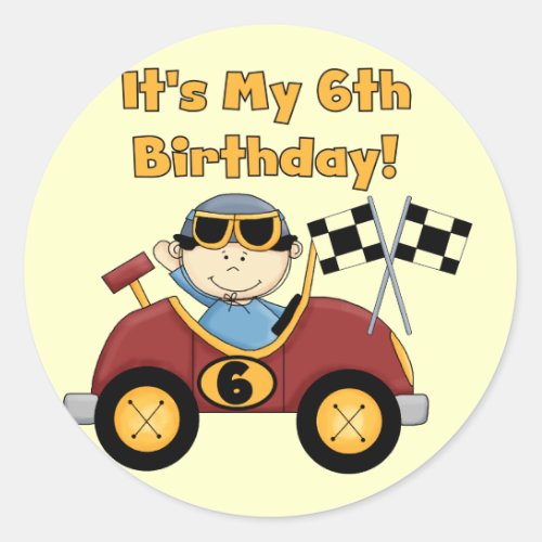 Red Race Car 6th Birthday  T_shirts and gifts Classic Round Sticker