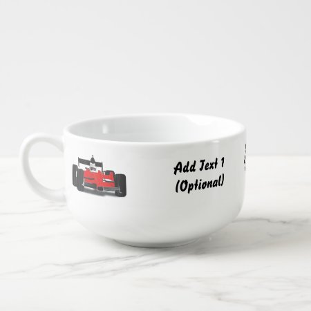 Red Race Car And Checkered Flags Soup Mug