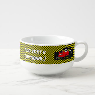 Red Race Car and Checkered Flags Soup Mug