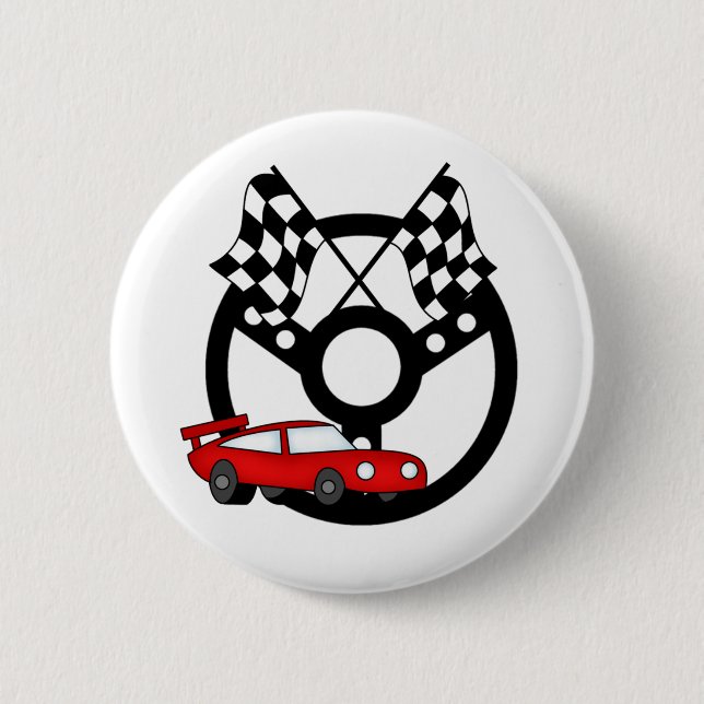Red Race Car and Flags Button (Front)