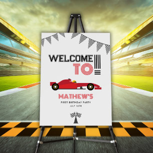 Red Race Car Any Age Birthday Party Welcome Sign