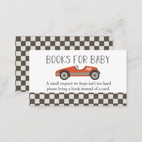 Red Race Car Baby Shower Books for Baby Enclosure Card