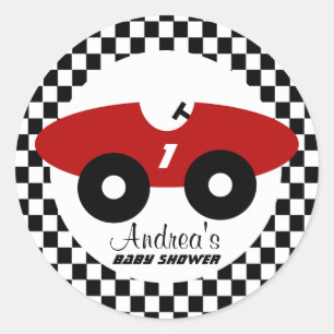Red Race Car Baby Shower Classic Round Sticker