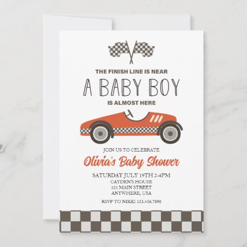 Red Race Car Baby Shower Invitation