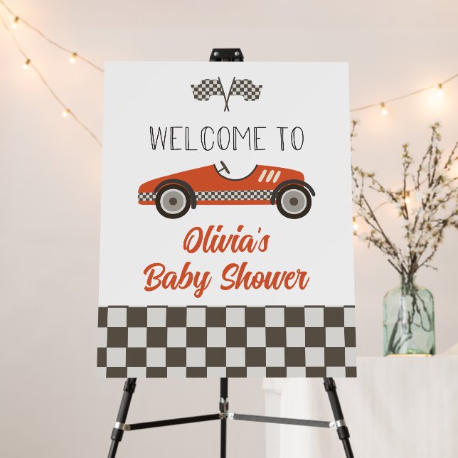 Red Race Car Baby Shower Welcome Foam Board (In Situ (Stand))