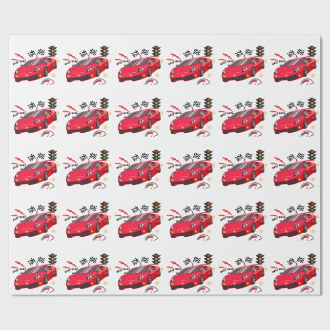 Red Race Car "Beep Beep" Personalized Party Paper  (Flat)