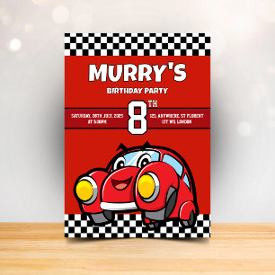 Red Race Car Birthday 8th Birthday Party Invitation