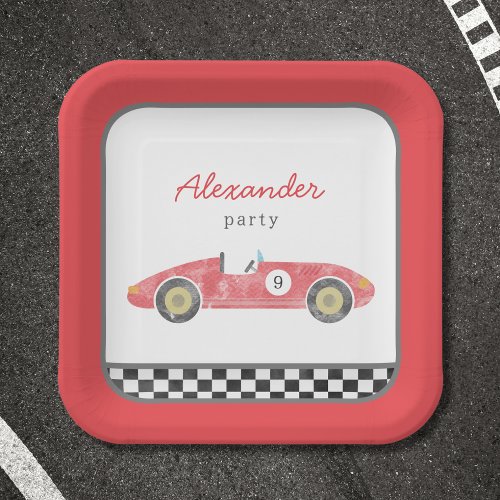 Red race car birthday paper plates
