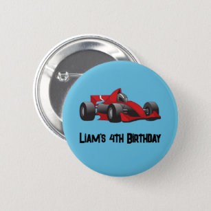 Red Race car birthday party blue Button
