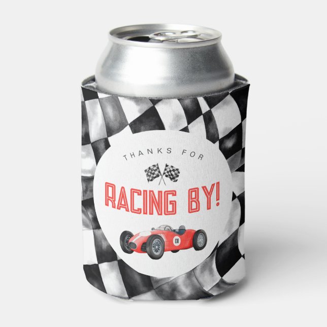 Red Race Car Birthday Party Can Cooler Favor (Can Front)