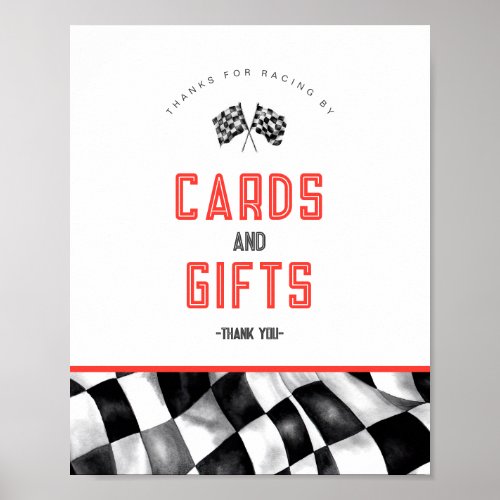 Red Race Car Birthday Party Cards and Gifts Sign