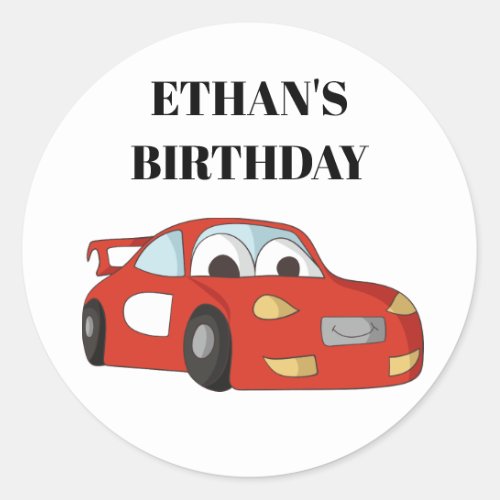 Red Race Car Birthday Party Classic Round Sticker