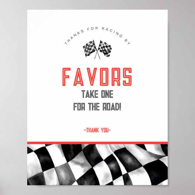 Red Race Car Birthday Party Favors Sign (Front)