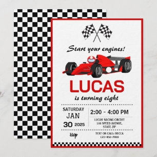 Red Race Car Birthday Party Invitation