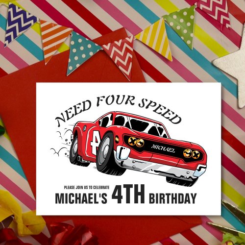Red Race Car Birthday Party Invitation