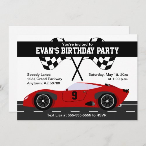 Red Race Car Birthday Party Invitation