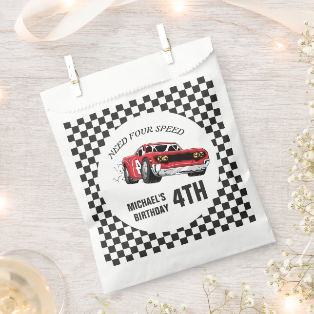 Red Race Car Birthday Party Invitation Favor Bag (Clipped)