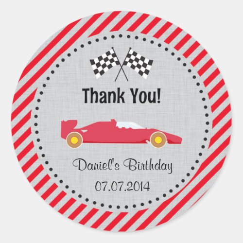 Red Race Car Birthday Thank You Stickers