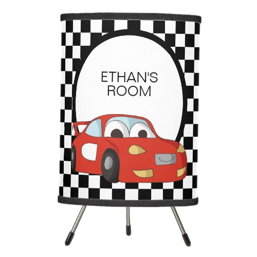 Red Race Car Black White Checkerboard Childs Tripod Lamp