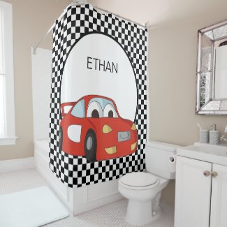 Red Race Car Black White Checkered Child's  