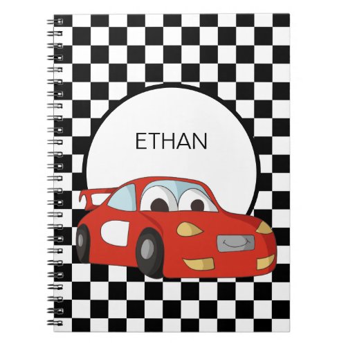 Red Race Car Black White Checkered Flag Child Notebook