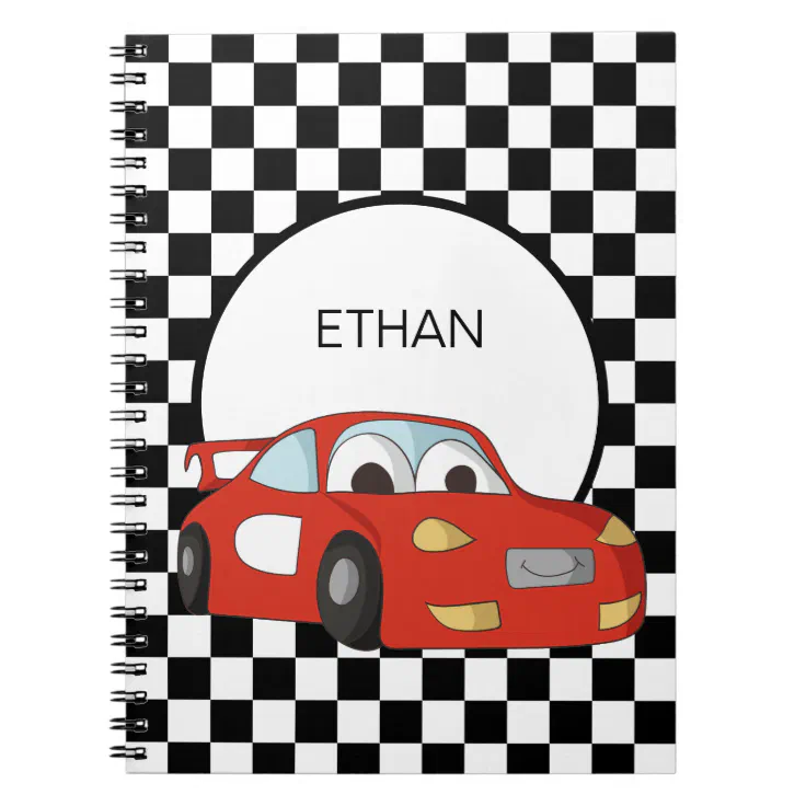 Red Race Car Black White Checkered Flag Child Notebook | Zazzle