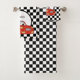 Red Race Car Black White Checkered Flag Child's  