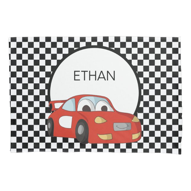 Red Race Car Black White Checkered Flag Child's  Pillow Case (Front)