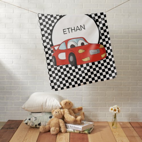 Red Race Car Black White Checkered Flag Name Baby Blanket