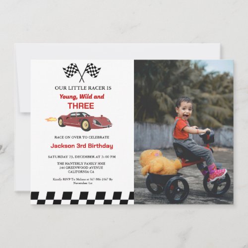 Red Race Car Boy 3rd Birthday Party Invitation