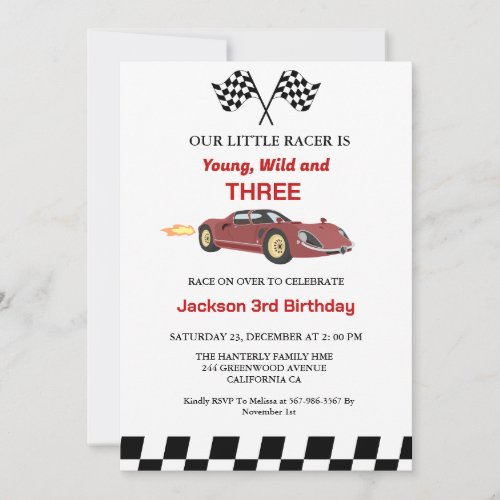 Red Race Car Boy 3rd Birthday Party Invitation