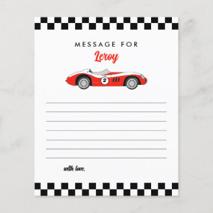 Red Race Car Boy Birthday Time Capsule Note Card