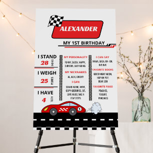 Red race car boy first birthday milestone  foam board